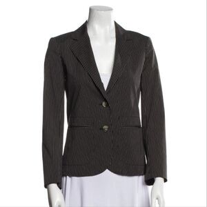 Theory "Boothe" Pinstripe Blazer, Size 6, Black w/ White & Brown Pinstri…
